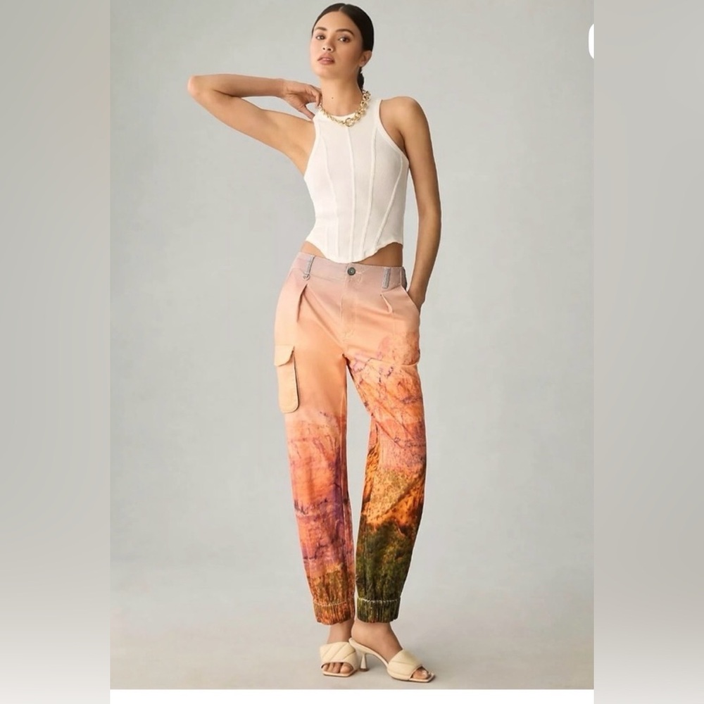 Anthropologie Pilcro Peach and Green Artistic Pants